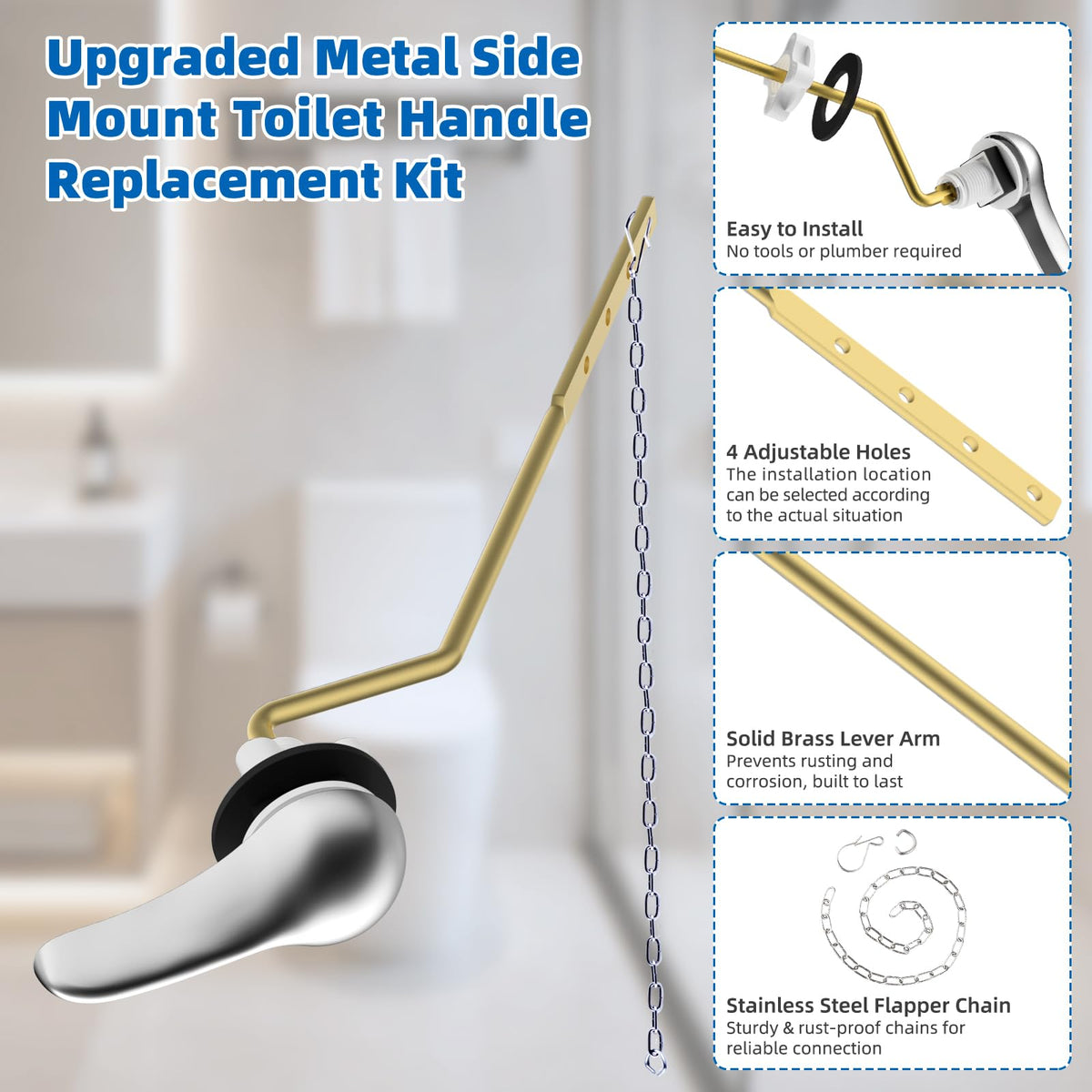 Hibbent Universal Metal Front Mount Toilet Handle Replacement Kit