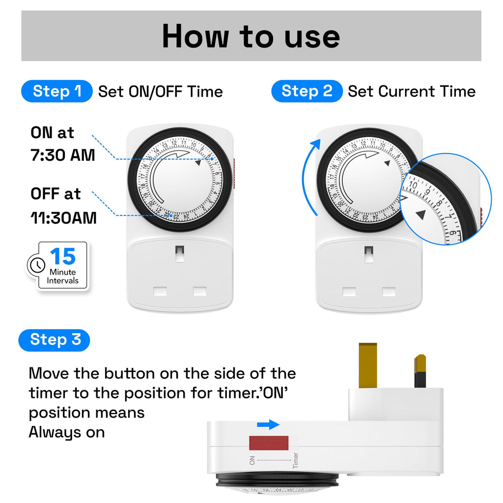 hbn 24Hour Mechanical Timer Plug Socket UK,Light Timers for Home Security