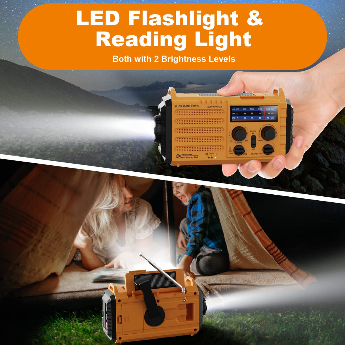 Mesqool Portable Wind Up Hand Crank and Solar Powered Radio with USB Phone Charger, Emergency Radio with SOS Alarm and Flashlight, AM/FM/SW Radio with 12000mAh Rechargeable Battery for Outdoor