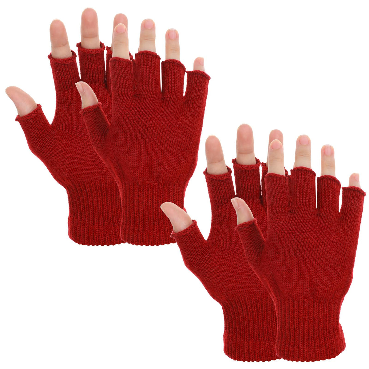 Grevosea 2 Pair Fingerless Warm Gloves - Winter Half Finger Gloves Thickened Knit Touchscreen Stretchy Mittens for Men Women