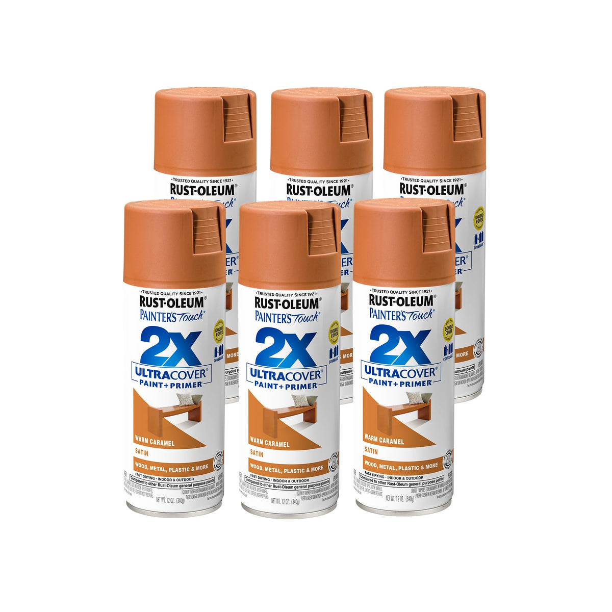 Rust-Oleum 334023-6PK Painter's Touch 2X Ultra Cover Spray Paint, 12 oz, Gloss Almond, 6 Pack
