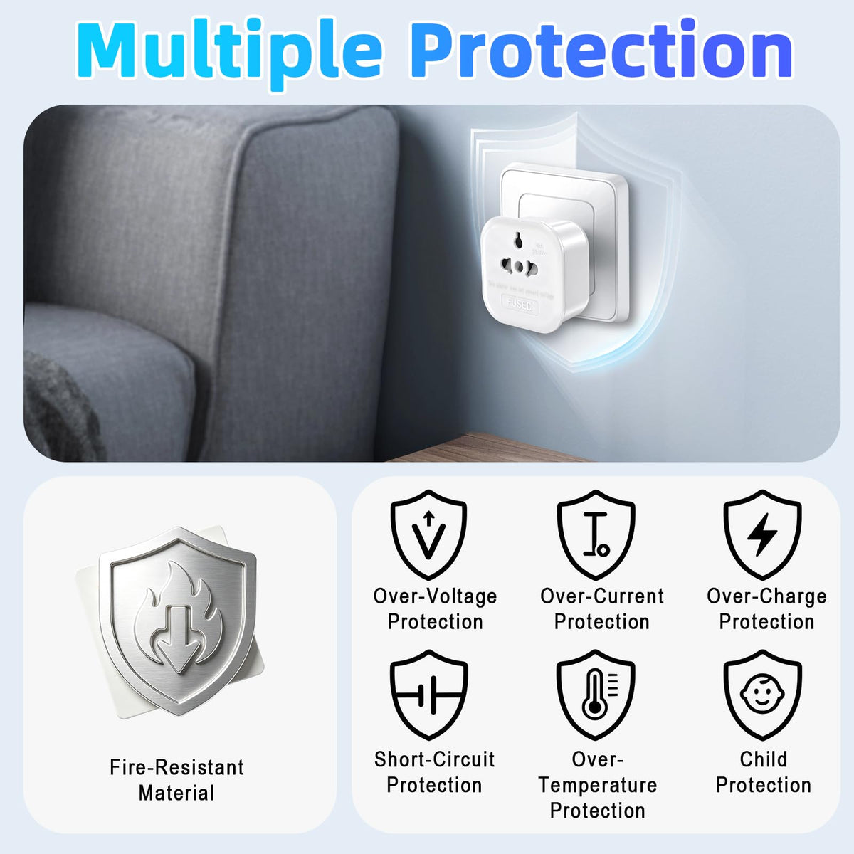 European to UK Plug Adapter US to UK Power Adaptor,US to UK Travel Adapter,13A 250V World Global Appliance Converter for the Visitor from USA, EU, Australia, Thailand, Canada, Japan,China.