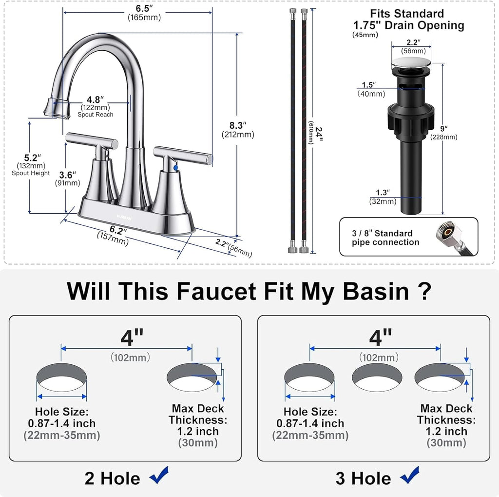 Matte Black Bathroom Faucet, Hurran 4 inch Centerset 2-Handle Lead-Free