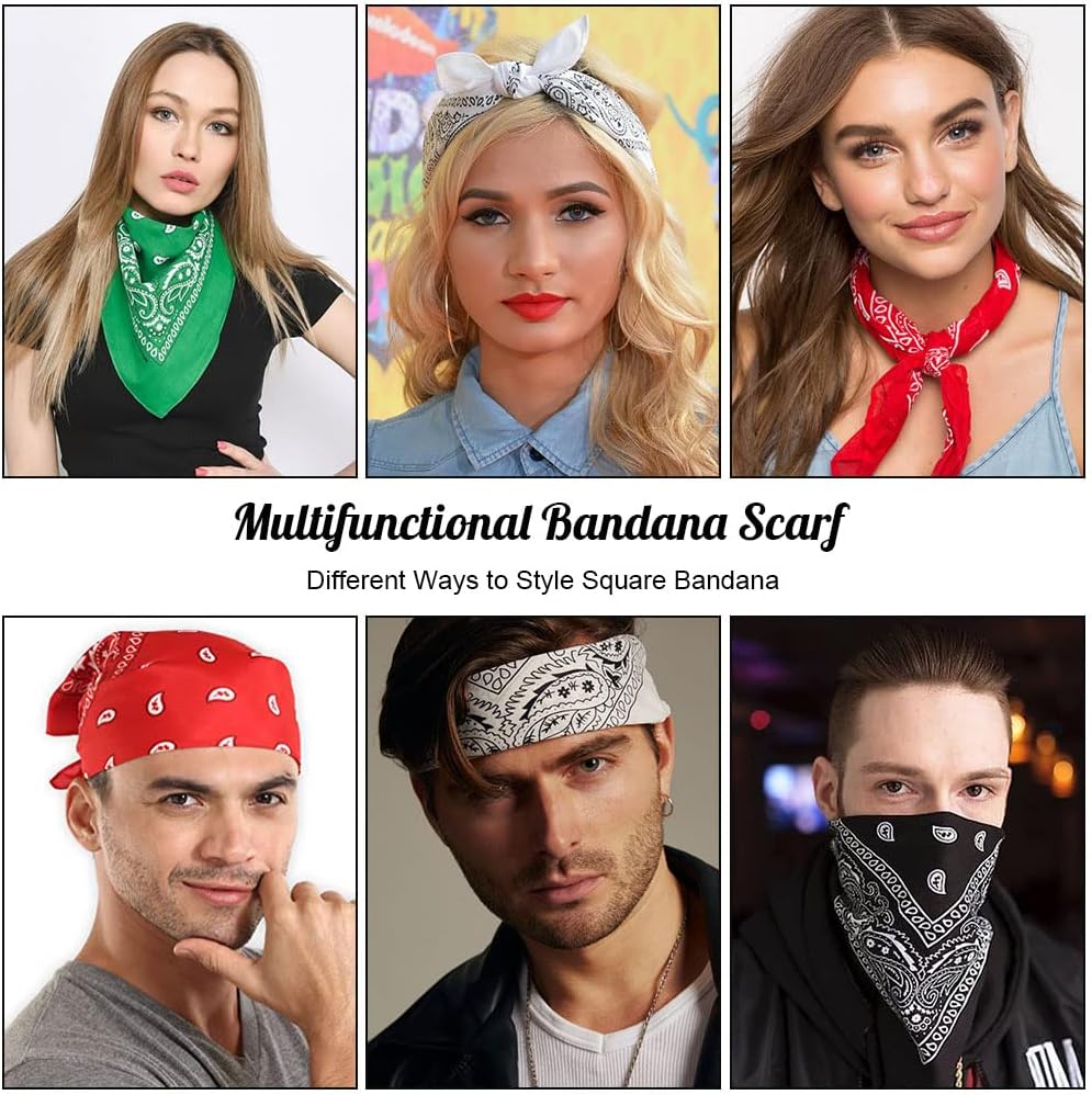 Aomig Bandana Head Scarf for Men and Women, Stylish Cowboy Headband Handkerchief, Multi-purpose Hair Scarf Paisley Print Unisex Headwraps, Bib Party Face Covering Headwear for Motorcycling