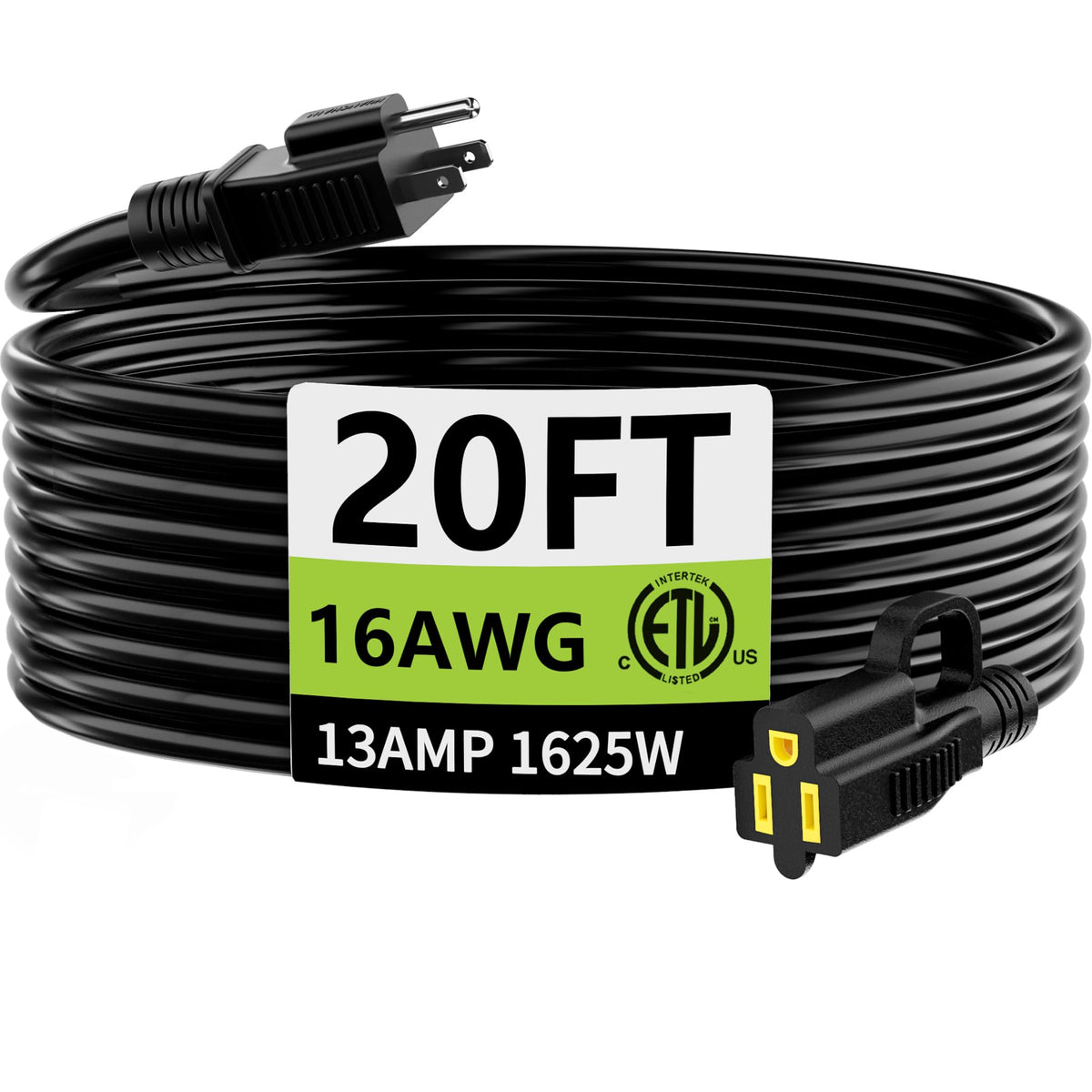 HUANCHAIN Indoor Black Extension Cord 3 FT Waterproof 16/3 Gauge