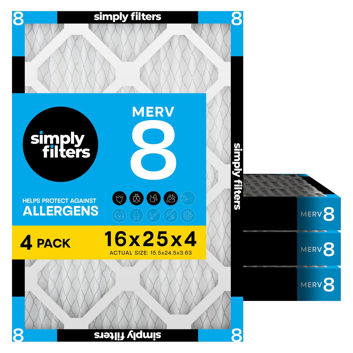 Simply 14x20x1 Air Filter, MERV 8, 4 Pack, For Home AC Furnace & HVAC (Actual Size: 13.75"x19.75"x0.75") DUST, Pet, & Allergy Control