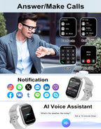 RUIMEN Smart Watch Answer Dial Call,Smart Watches for Women Men 1.85" HD Screen Fitness watch with SpO2 Heart Rate Sleep Monitor Step Counter Waterproof 100+ Sports Mode for Android iOS (2 Bands)