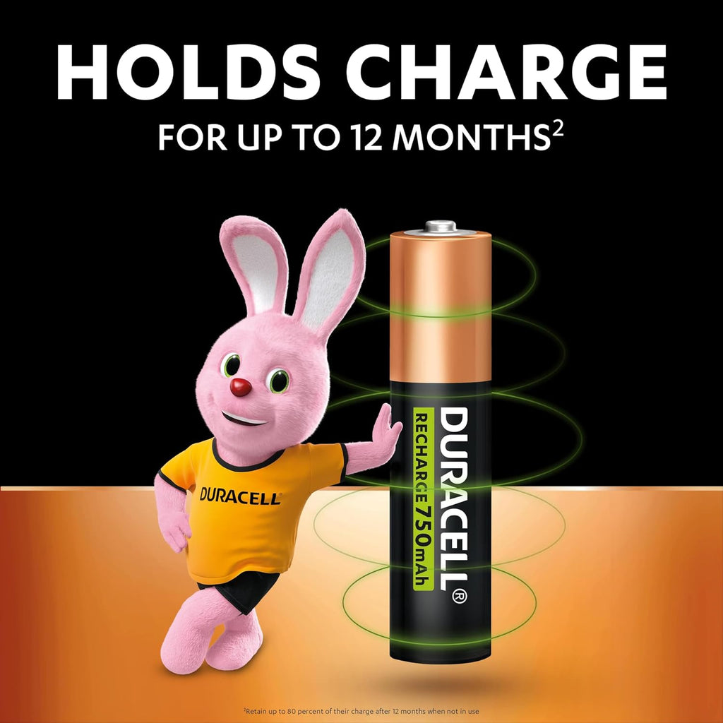 DURACELL AAA Rechargeable Batteries (4 Pack) 1.2V, 750 mAh NiMH