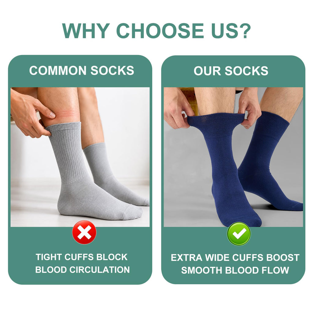 SockWaddles Diabetic Socks for Men & Women, 6 Pairs, Soft Loose Top