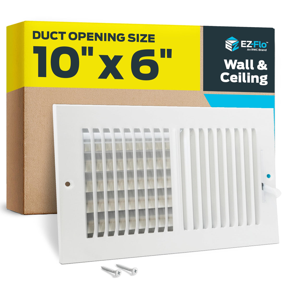 EZ-FLO 10 x 4 Inch (Duct Opening) Air Vent Cover for Wall or Ceiling, Two-Way Ventilation Register, Solid Steel HVAC Register Cover, White, 61609