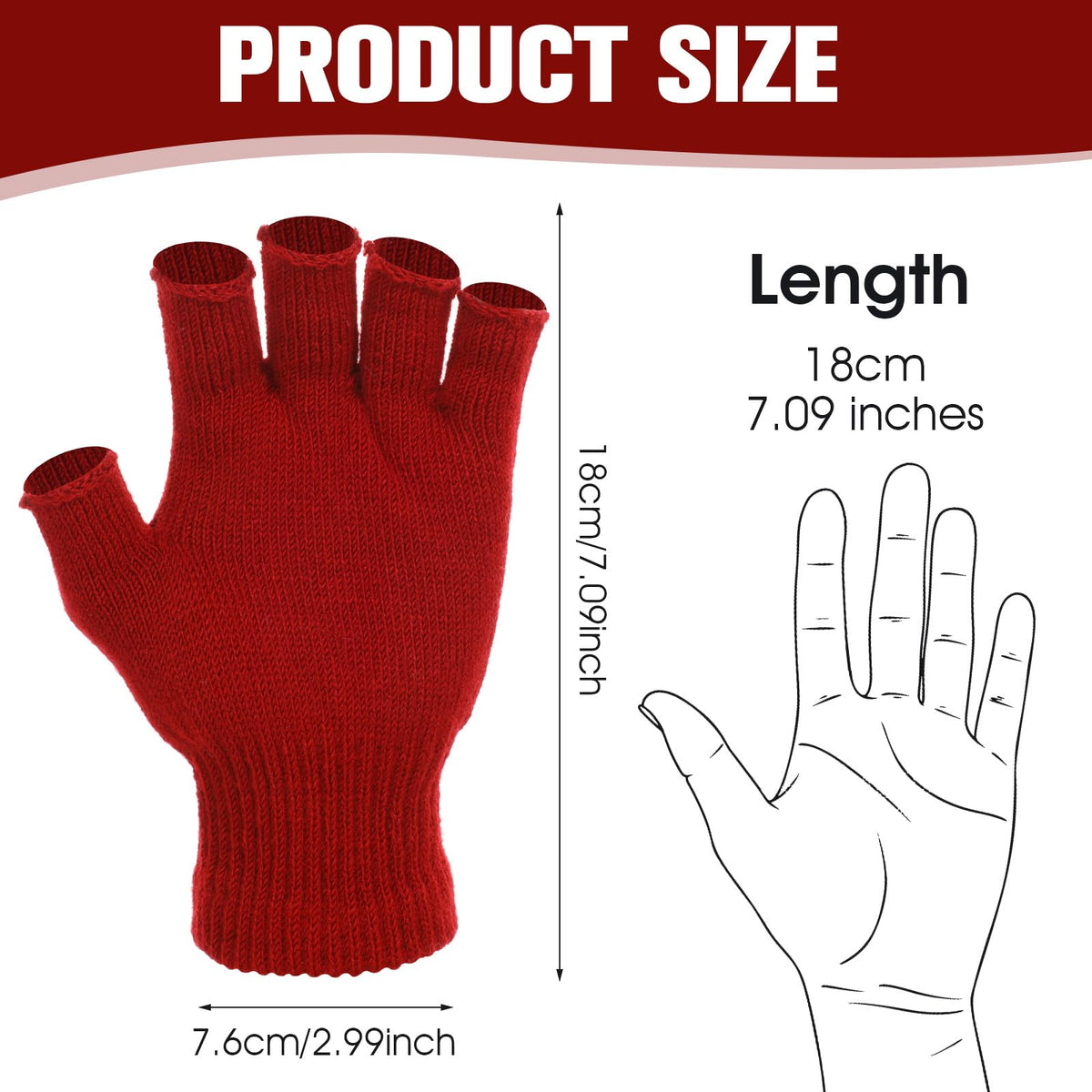 Grevosea 2 Pair Fingerless Warm Gloves - Winter Half Finger Gloves Thickened Knit Touchscreen Stretchy Mittens for Men Women