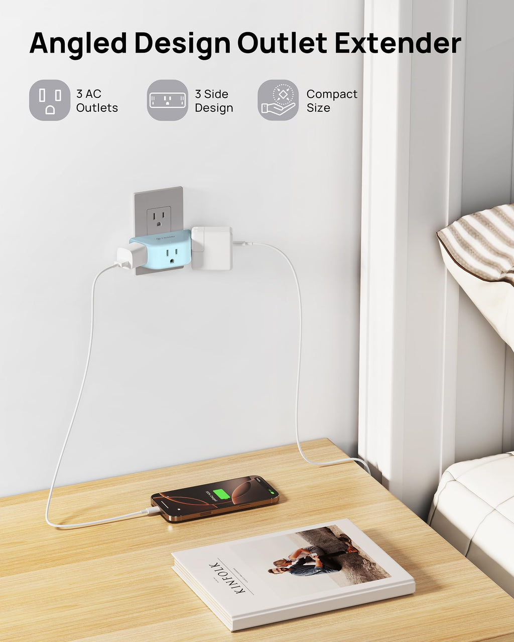 TROND Multi Plug Outlet Extender with USB, 2 Pack Plug Splitter