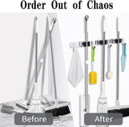 AceMining Broom Holder Wall Mount, 5 Racks 4 Hooks Heavy Duty Mop Organizer