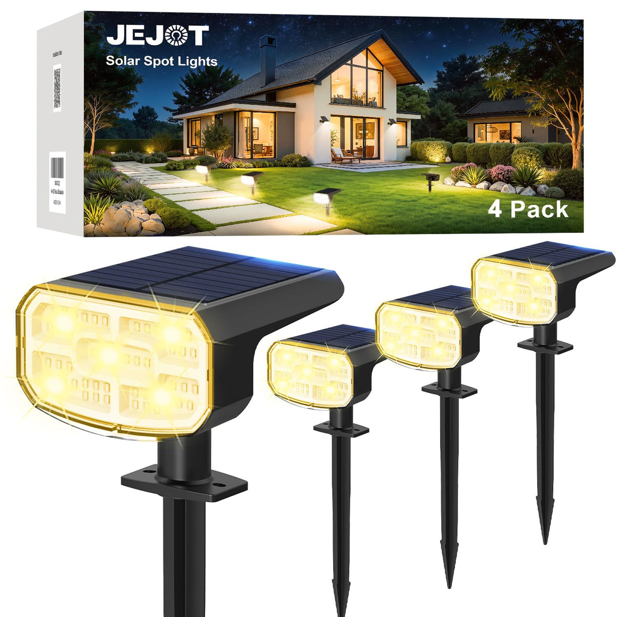 JEJOT Solar Spot Lights Outdoor Waterproof, Solar Spotlights, 2 Pack