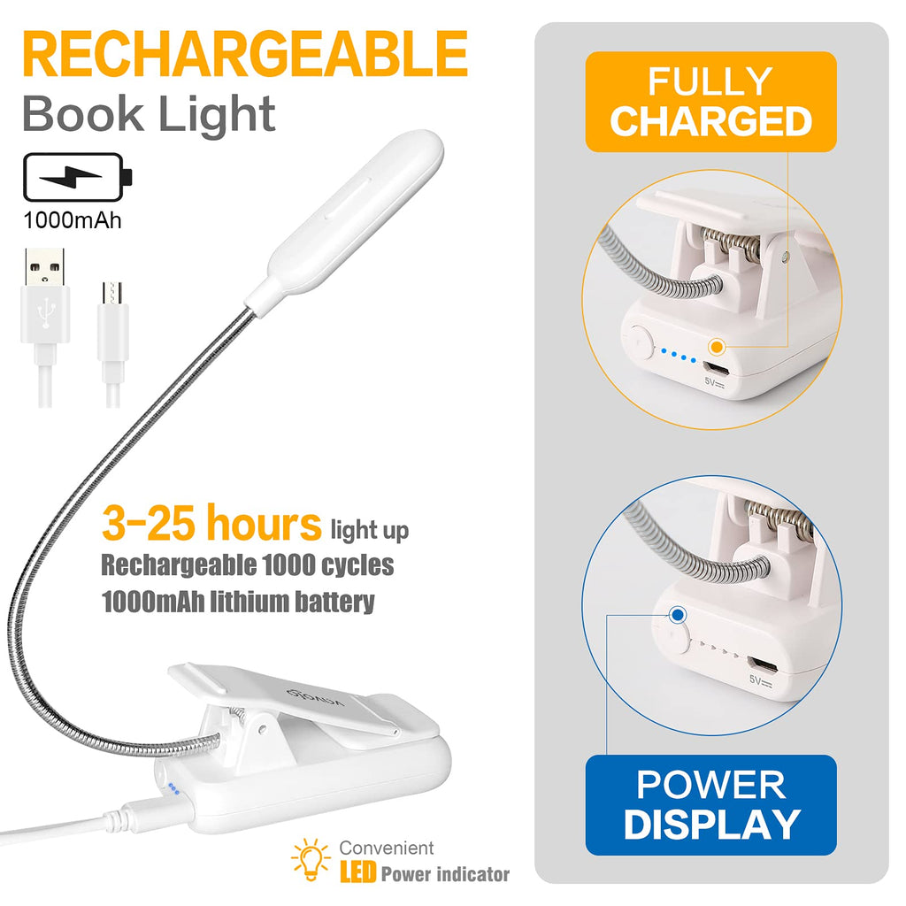 VAVOFO Rechargeable Reading Light, Clip on Book Light for Reading in Bed