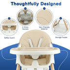 Baby High Chair Foldable Highchair, High Chairs for Babies and Toddlers Adjustable Height & Reclining Seat Detachable Double Tray, Ergonomic Feeding Portable Highchairs for Newborn 6 Months to 5 Years