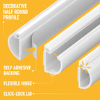 D-Line 30x15mm Cable Trunking 4m Multipack, Half Round Profile, Self-Adhesive Wire Cover, Paintable Cable Management - 10x 30mm (W) x 15mm (H) x 40cm Lengths and Accessories - Aluminium-Effect