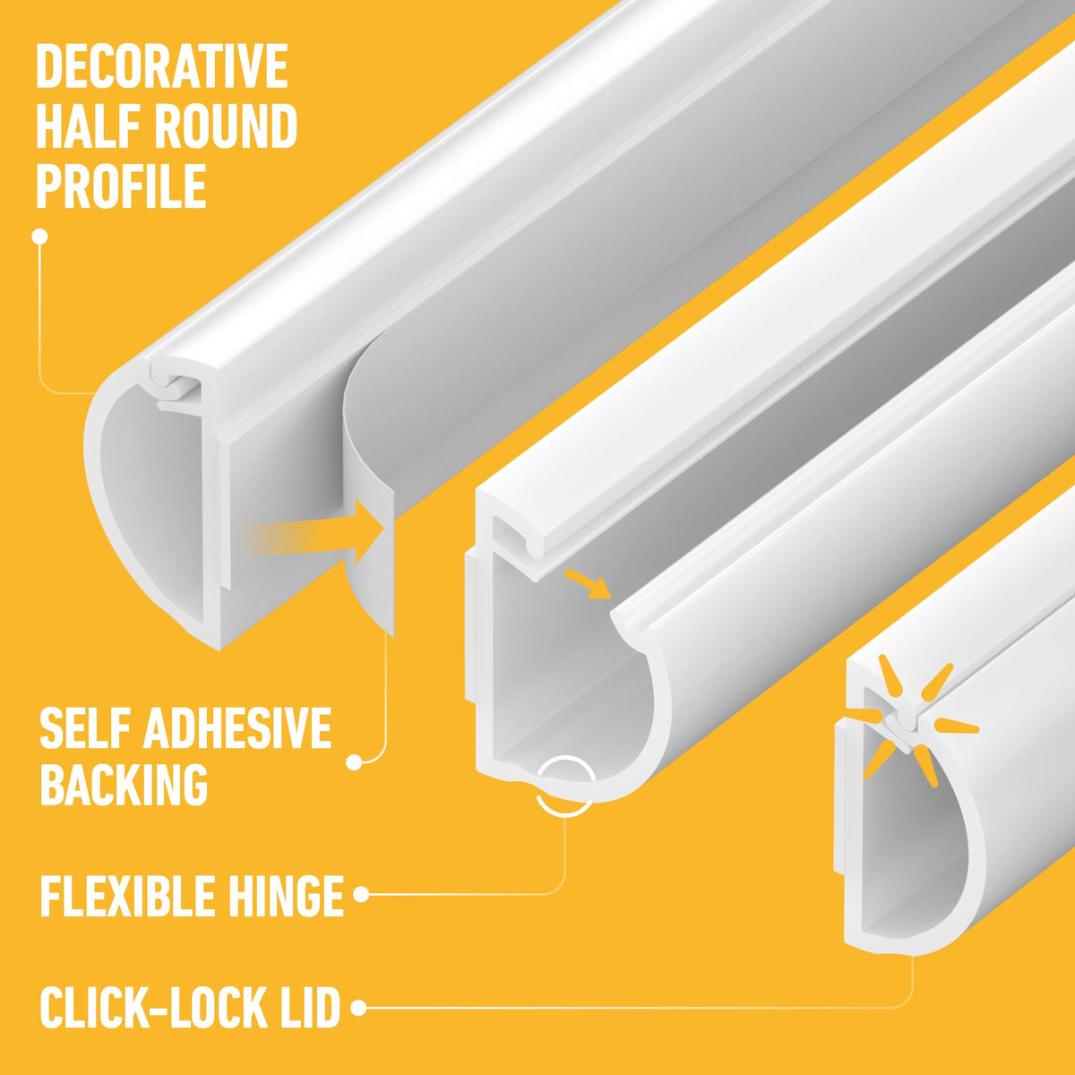 D-Line 30x15mm Cable Trunking 4m Multipack, Half Round Profile, Self-Adhesive Wire Cover, Paintable Cable Management - 10x 30mm (W) x 15mm (H) x 40cm Lengths and Accessories - Aluminium-Effect