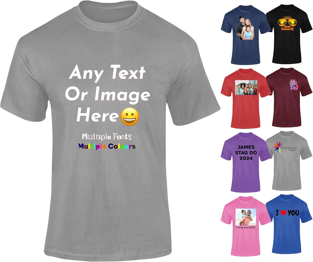 Varsany Personalised T Shirts Mens Womens Kids UK - Customised T Shirt with Any Text and Photo, Long-Lasting Printing - Design Your Own Custom T Shirt