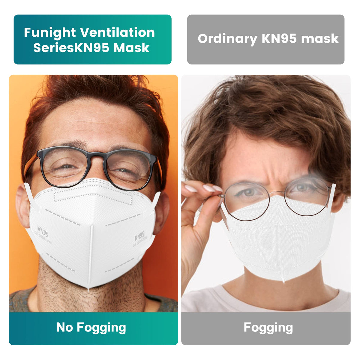 Funight KN95 Face Masks 50 Pack 5-Ply Breathable Filter Disposable Face Masks Black