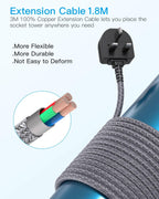 3M Tower Extension Lead with 2 USB C Slots, 8 Way Outlets Power Strip, 10Ft