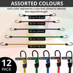 ANSIO Bungee Cords with Hooks, UV-Resistant Bungee Straps, 12 Pack Assorted