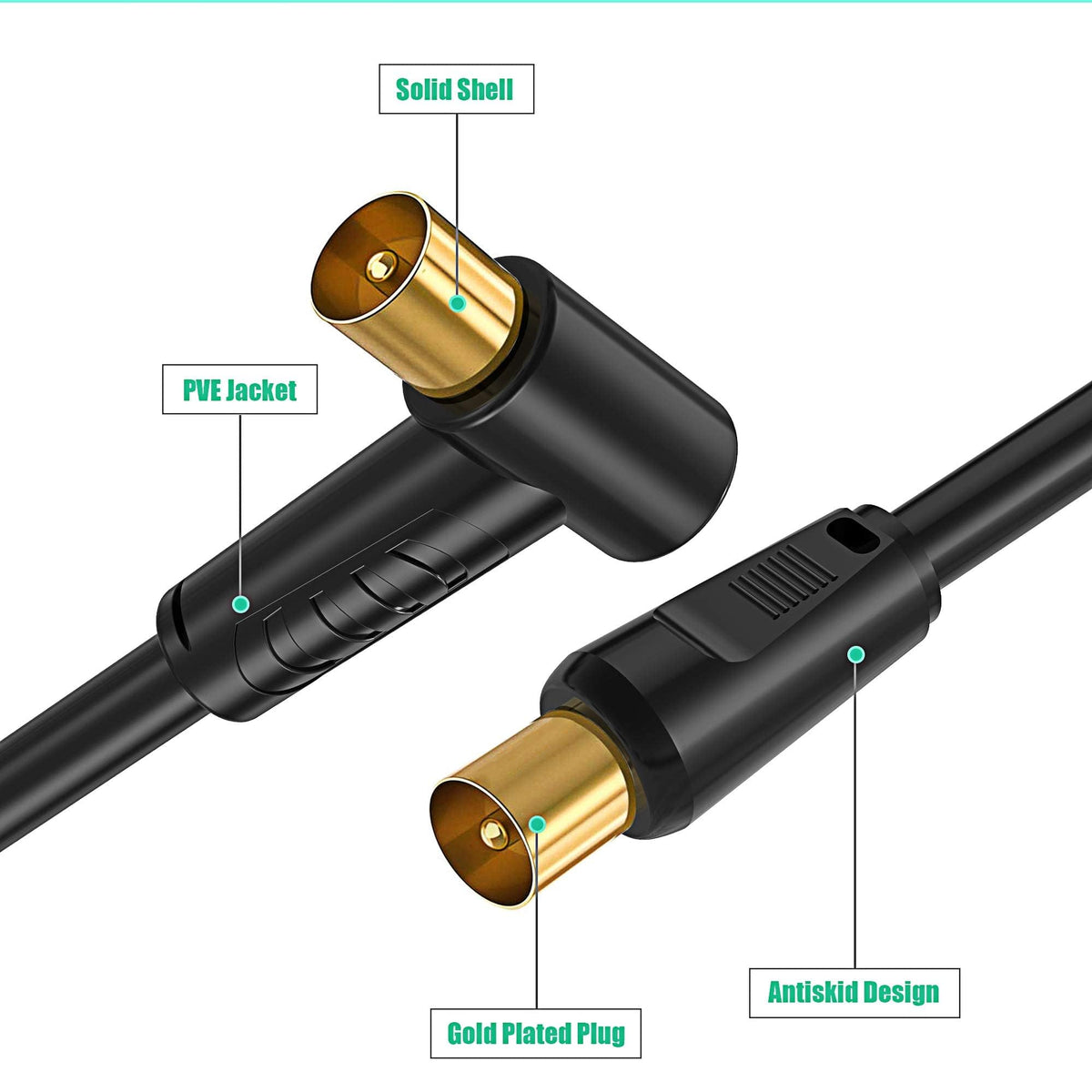 Ancable TV Aerial Cable with Coaxial Adapter 1M White TV Ariel Lead
