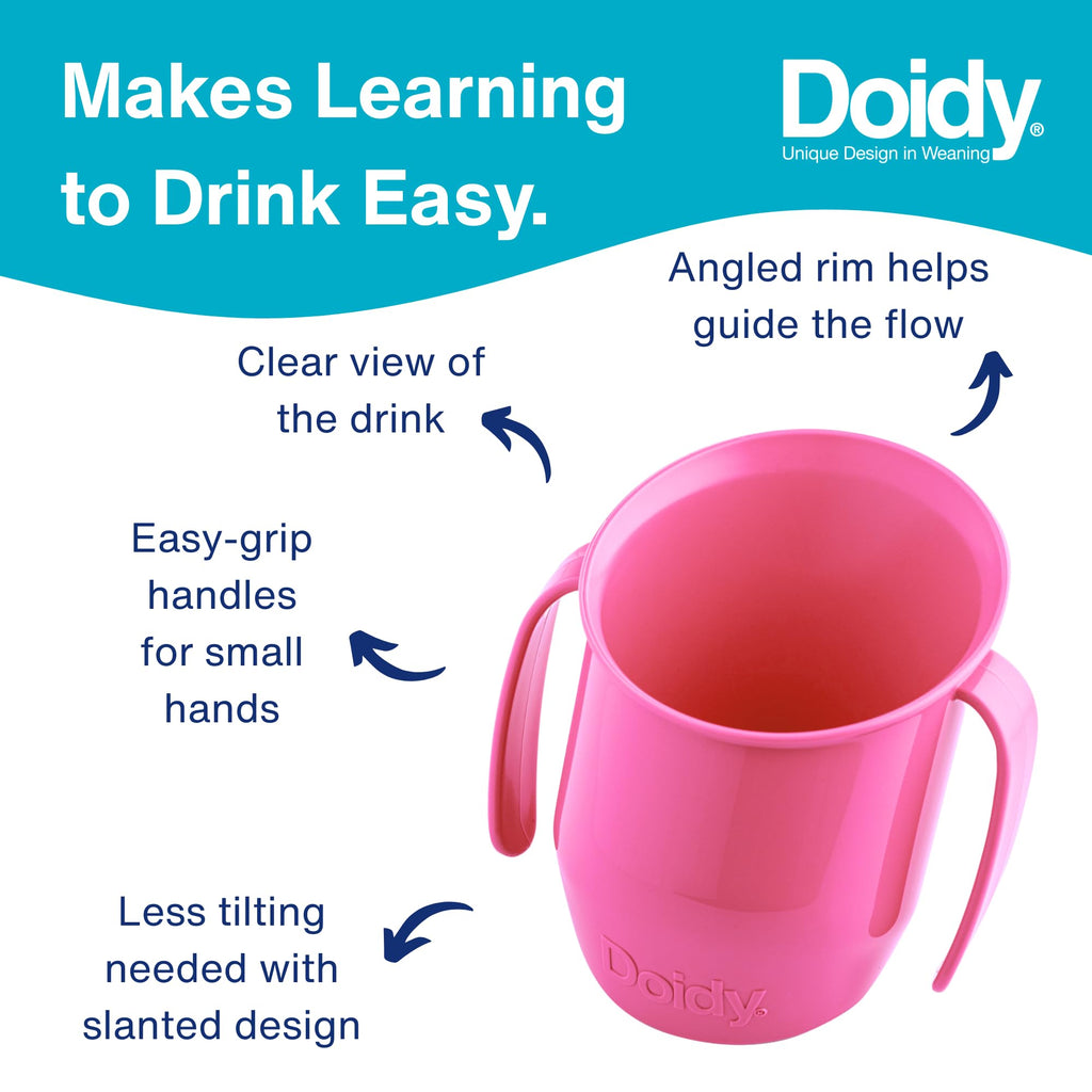 Doidy Cup, Open Cup for Training Baby 6 Months-3 Years, 200ml, Slanted Weaning Cup with Handles for Learning to Drink, BPA Free (Orange)