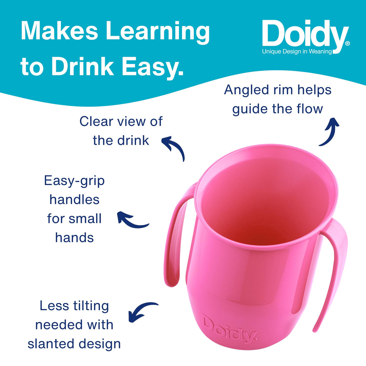 Doidy Cup, Open Cup for Training Baby 6 Months-3 Years, 200ml, Slanted Weaning Cup with Handles for Learning to Drink, BPA Free (Orange)