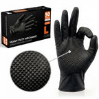 The Real Touch Nitrile Gloves, 50 Count, Heavy-Duty Disposable Mechanic Gloves, Diamond Textured, Latex & Powder-Free, Non-Slip, Extra Thick, Ideal for Automotive, Industrial Tasks (Black - 50, L)