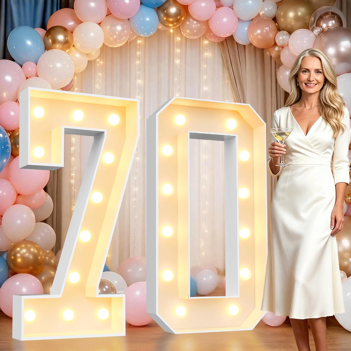 Pooqla 2.4FT Light Up Numbers, Marquee Numbers 2.4 Feet Tall Party Decor for Her Him, Mosaic Big Sign for 7th 17th 70th Birthday Anniversary Decoration Backdrop, Large Pre-Cut Frame Number 7