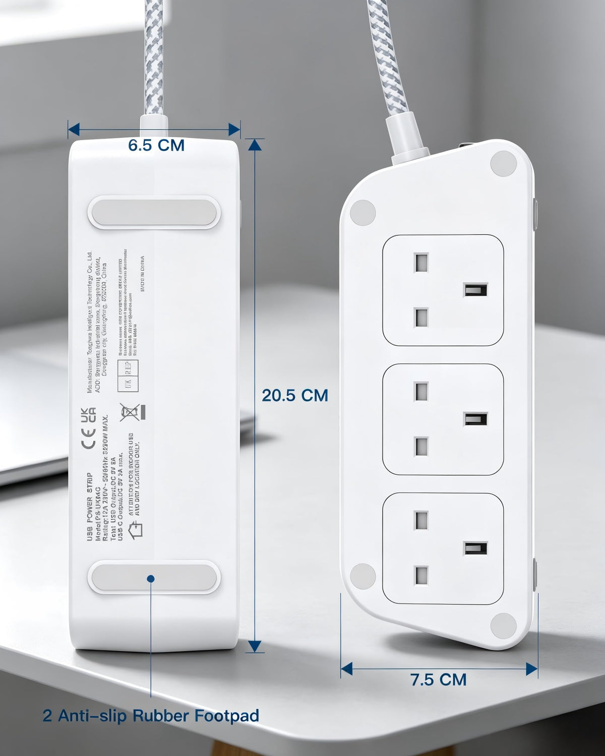 Extension Lead with USB Slots, 6 Way Outlets 5 USB (5A, 3 USB- C Port),1.6M
