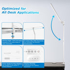 Airlonv LED Desk Lamp with Clamp, 17" Stepless Dimming Light, Black