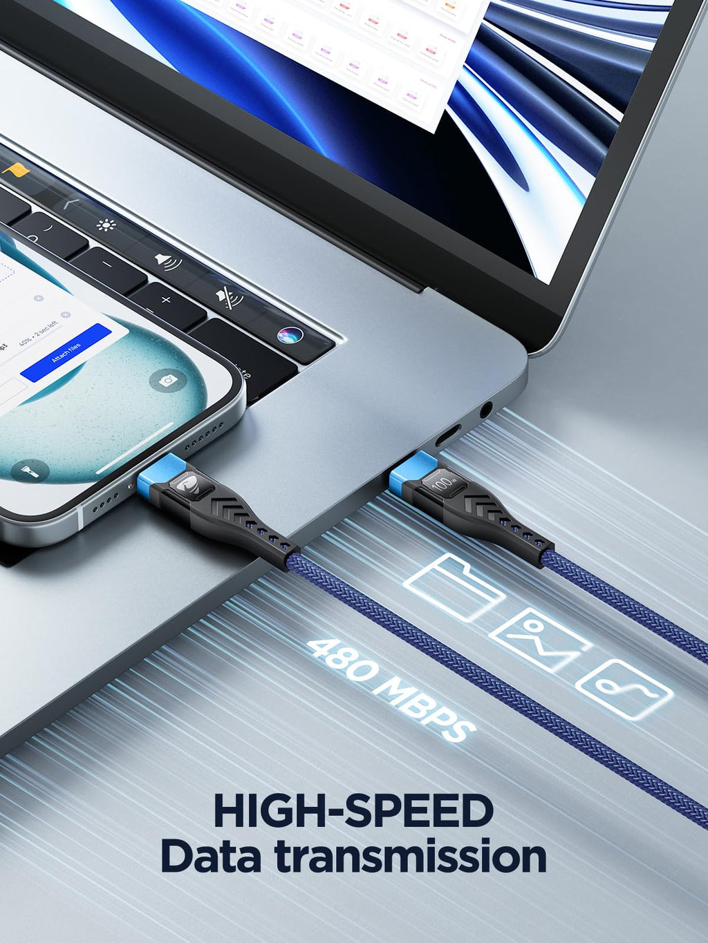 USB-C to C 1M 100W PD3.0 Fast Charging Cable - Compatible with MacBook Pro, iPad Air, iPhone 15, Samsung S23/S22/S21 Ultra, Pixel 7/6, Switch, PS5