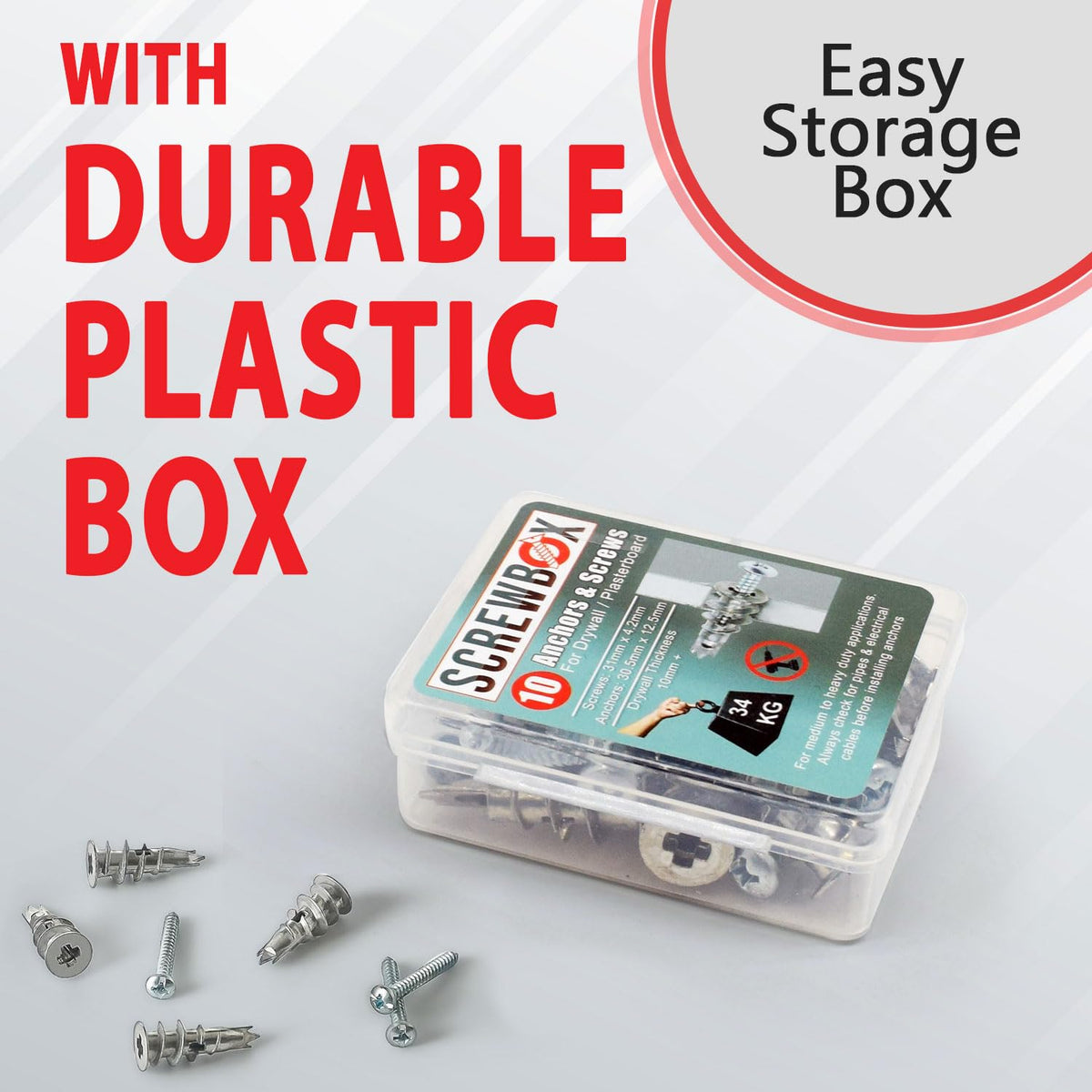Plasterboard Fixings – 20pcs Heavy Duty Drywall Anchors & Screws, Metal Self Drilling Wall Plugs for Strong Grip