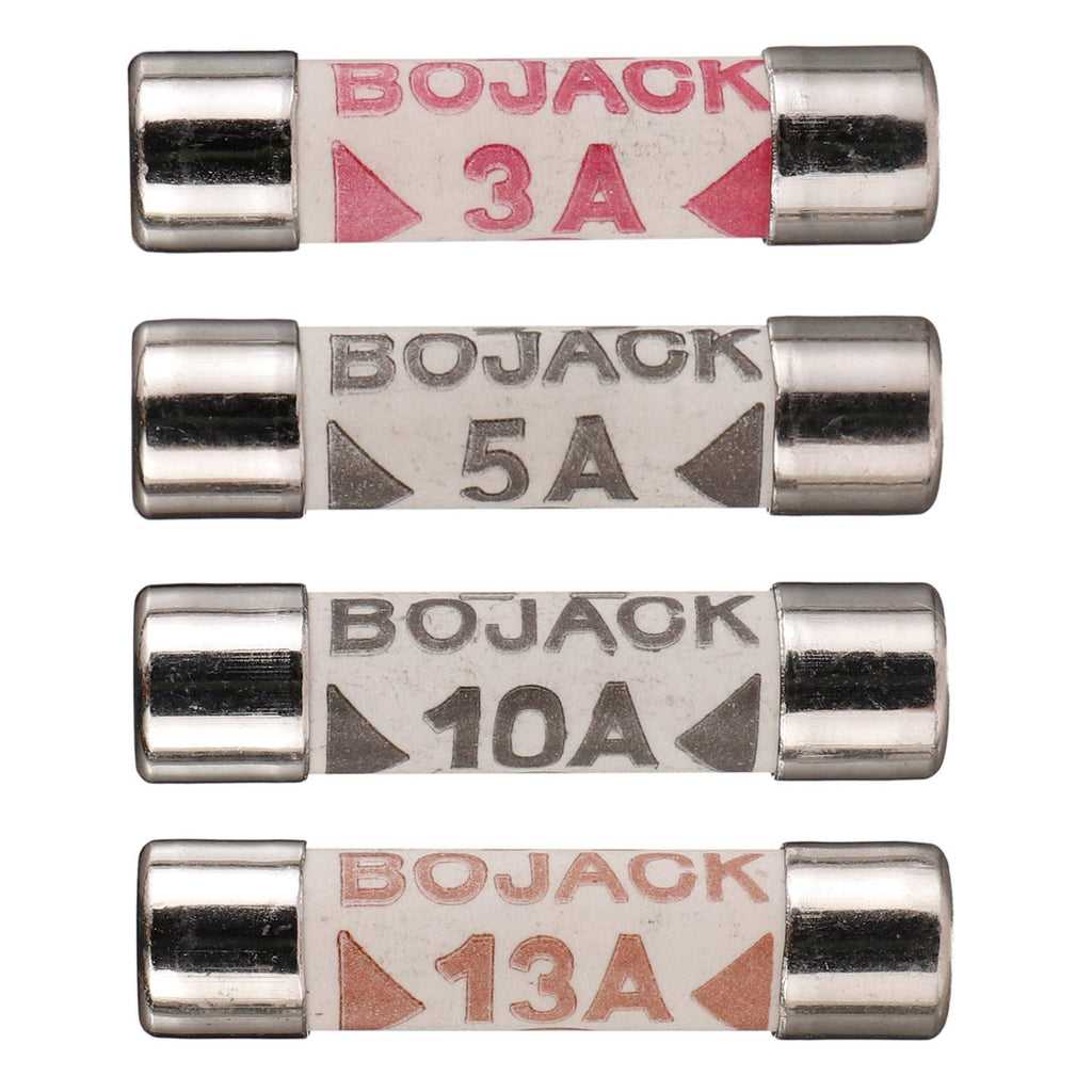 BOJACK 3 Values 42 pcs 3 5 13 A amp 240 V Volt Household Mains Plug Fuse 6.3x25 mm 0.25x1Inch BS1362 Ceramic Tube Cartridge Fuses Assortment Kit packag in a Clear Plastic Box