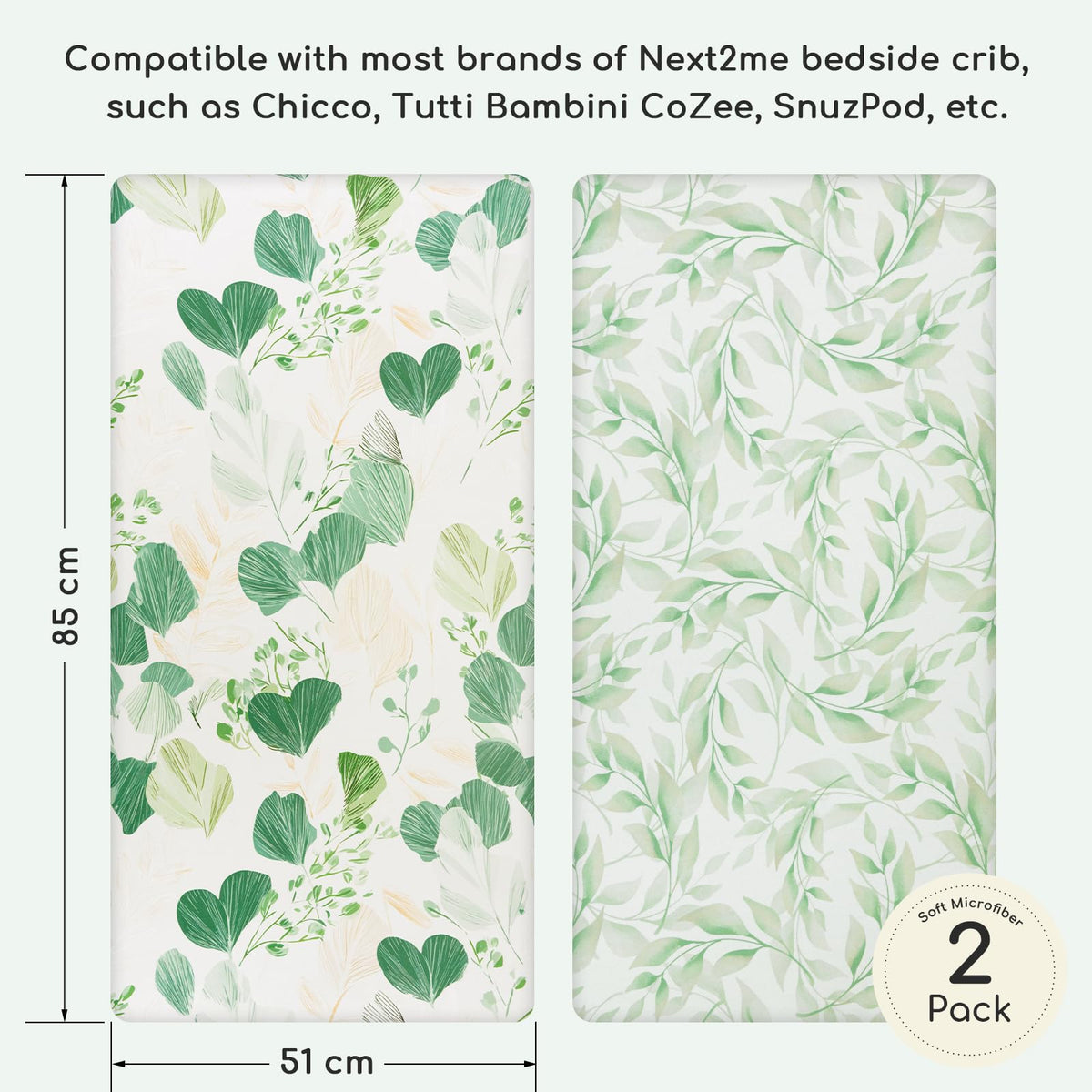 Next to Me Crib Sheets 83x50 cm Fitted 2 Pack Bedside Crib Sheets