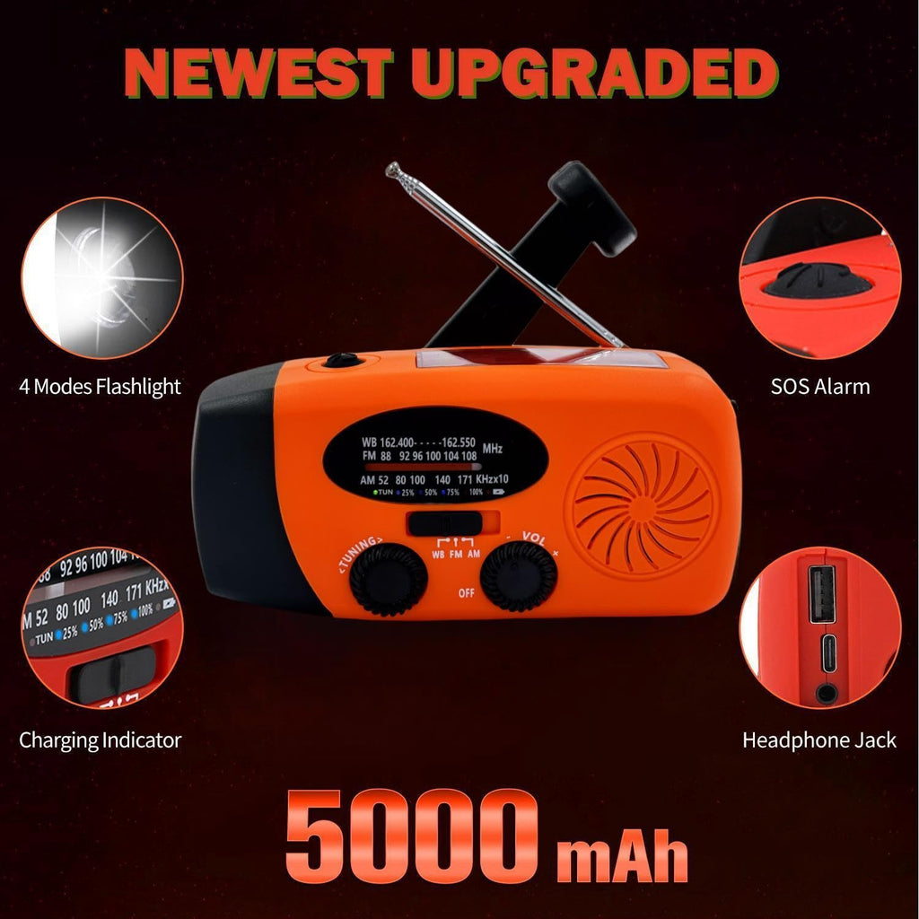 2000mAh Wind Up Solar Radio, Emergency Weather Radio,FM/AM Hand Crank Radio