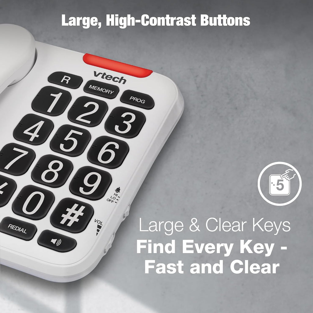 Vtech SA3100 Corded Senior Phone for Elderly with High-Contrast Large Buttons,Multilingual Talking Digits,Visual Ringer,Speed Dial,Speakerphone,No AC Power,Earpiece and Speakerphone Volume Control