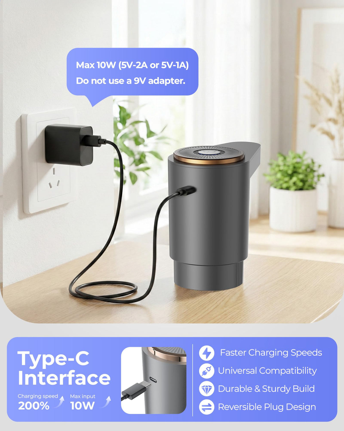 Water Jug Pump for 5 Gallon Bottle – Portable Electric USB-C Charging Dispenser, Dual Powerful Motors, Fast Flow, Fits 2-5 Gallon Jugs – Ideal for Home, Office, Camping, RV, Beige