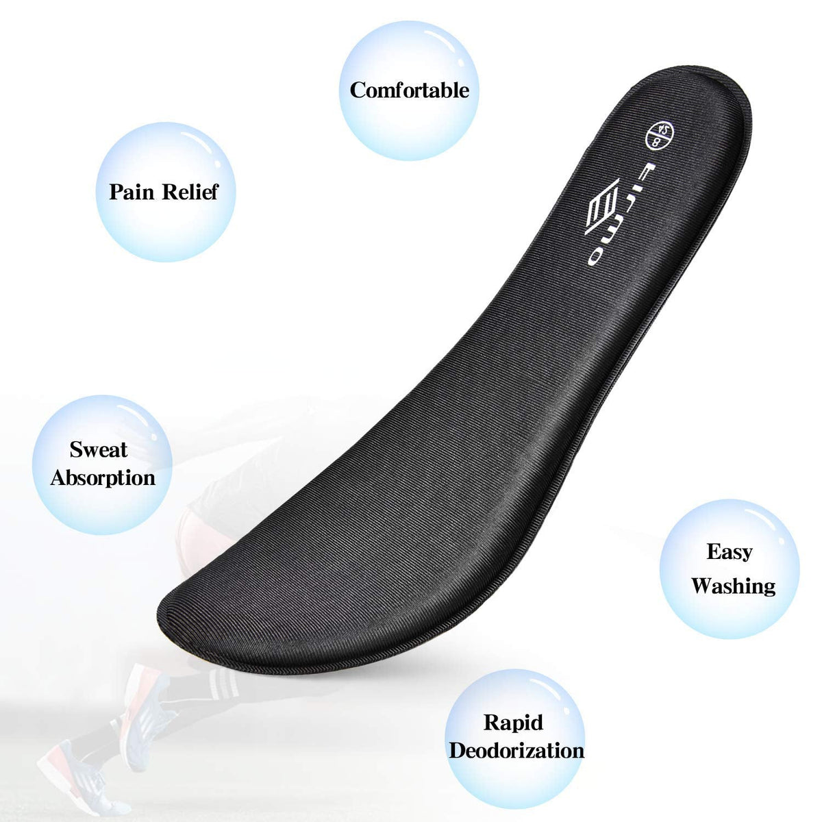 Women’s Memory Foam Insoles Replacement, Running Insoles Inserts for Sports Shoes Trainers Sneakers Work Boots Walking Shoes, Cushioning Comfort Insoles for Women 1 Pair, Size 5 UK W, Black