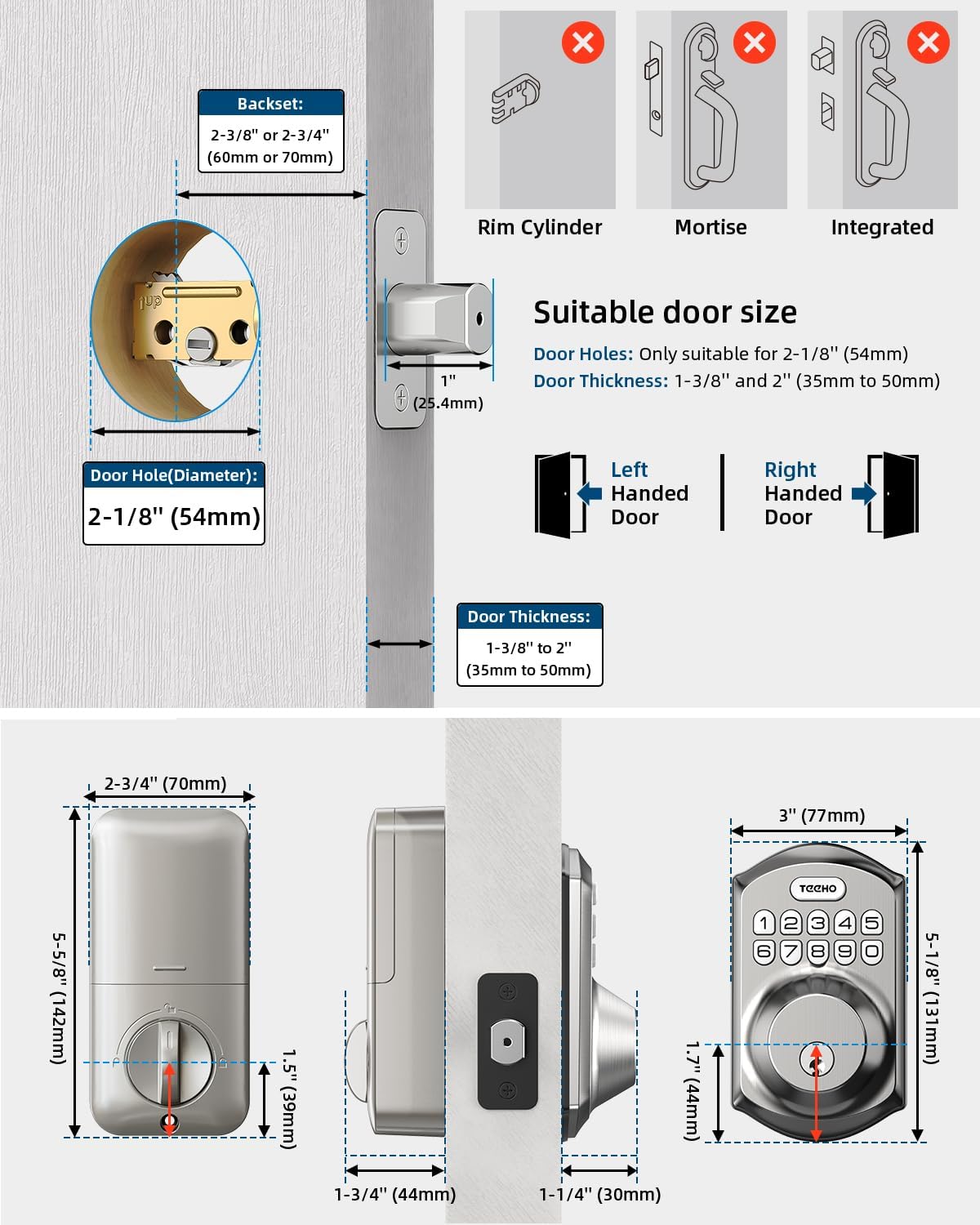 TEEHO TE001 Keyless Entry Deadbolt with Keypad for Front Door, Matte Black