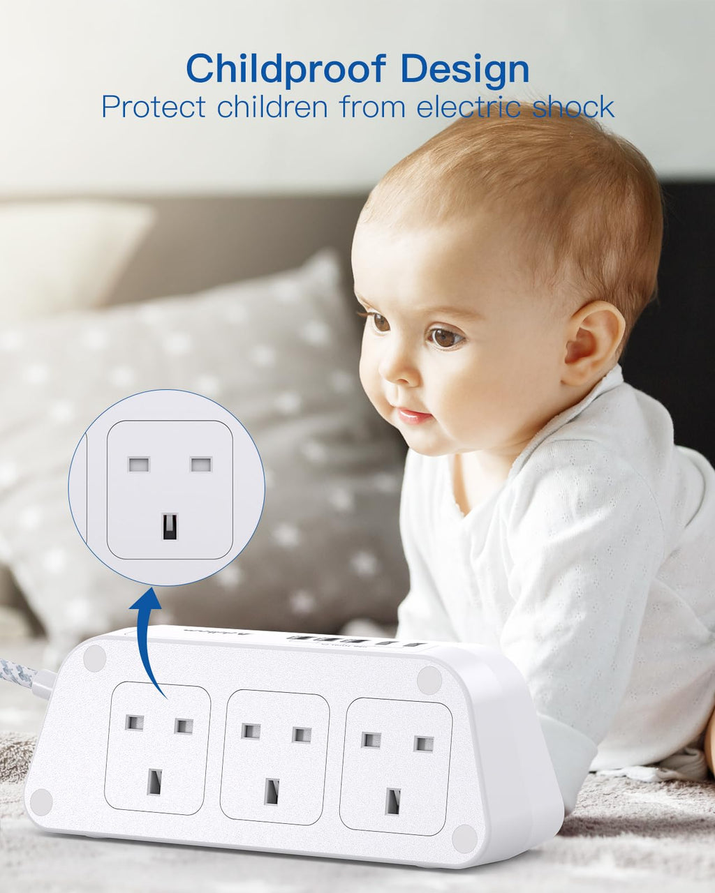 Extension Lead with USB Slots, 6 Way Outlets 5 USB (5A, 3 USB- C Port),1.6M