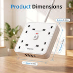 3M 4 Way Extension Lead with 4 USB Slots (1 USB-C + 3 USB-A), Mscien White Wall-Mounted Extension Socket with Switch and LED Indicator for Living Room, Bedroom, Kitchen, Office