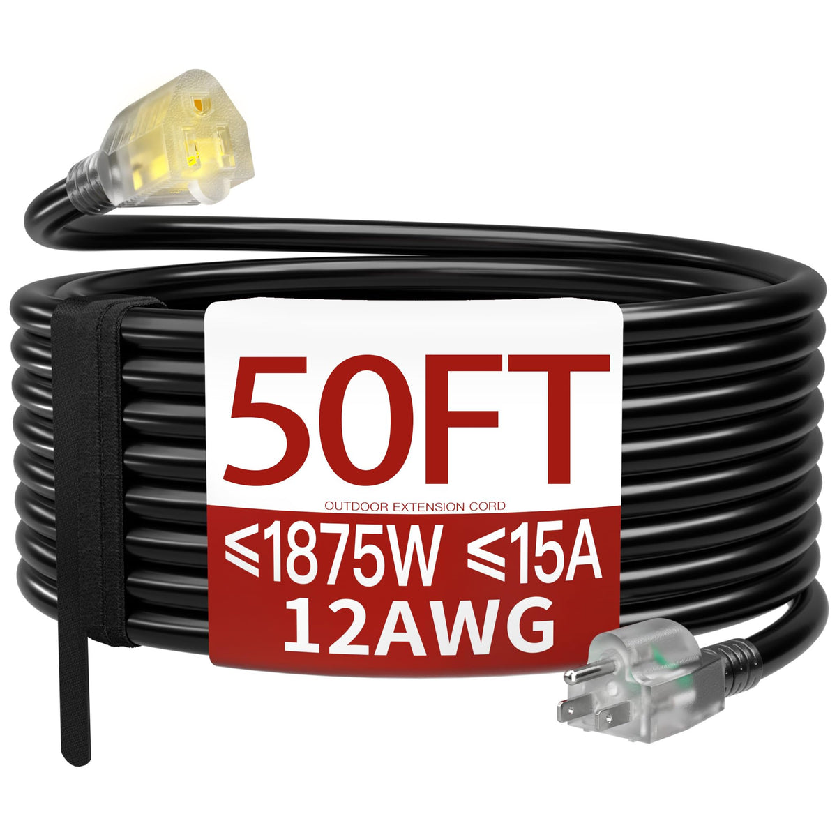 Skrizcable 16/3 15 FT Outdoor Extension Cord Waterproof, Black Power Cord