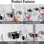 AceMining Broom Holder Wall Mount, 5 Racks 4 Hooks Heavy Duty Mop Organizer