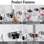 AceMining Broom Holder Wall Mount, 5 Racks 4 Hooks Heavy Duty Mop Organizer