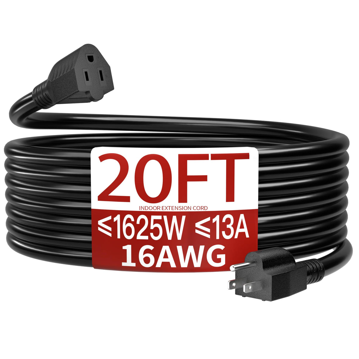 Skrizcable 16/3 15 FT Outdoor Extension Cord Waterproof, Black Power Cord