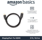 Amazon Basics DisplayPort to HDMI Cable, Uni-Directional, 0.9 m, Black