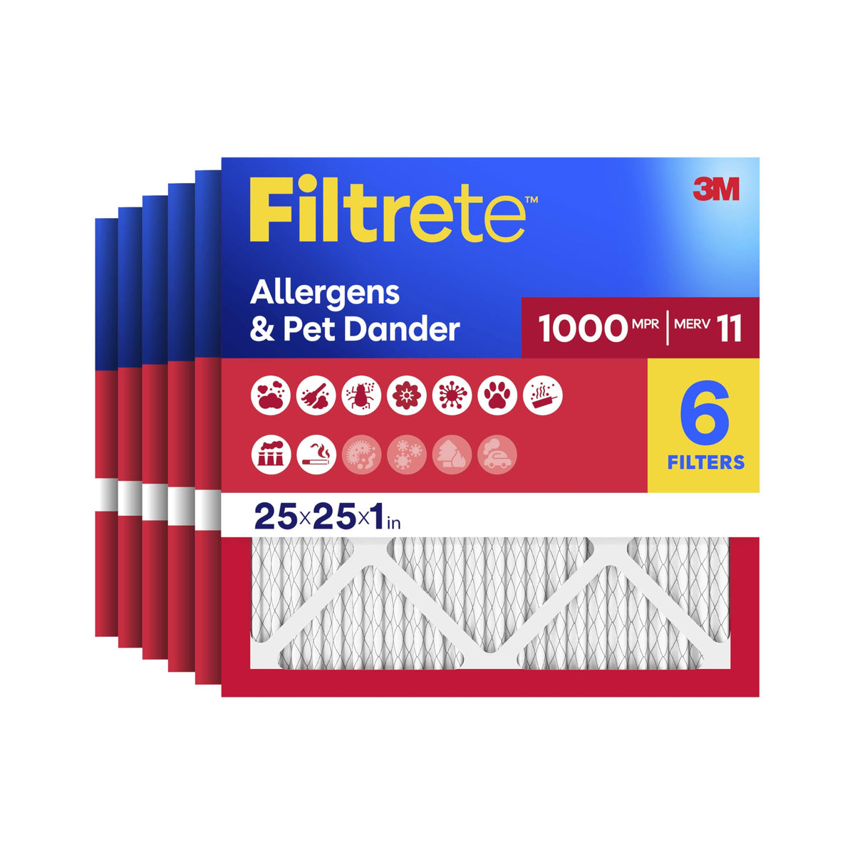Filtrete 20x25x1 Air Filter, MERV 11, MPR 1000, 6 HVAC Filters